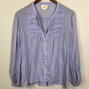 Anthropologie Maeve boho top light blue button front pintuck jacquard size 12